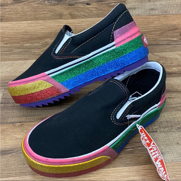 Vans Shoes Vans Slipon Stacked Platform Rainbow Glitter Sneakers